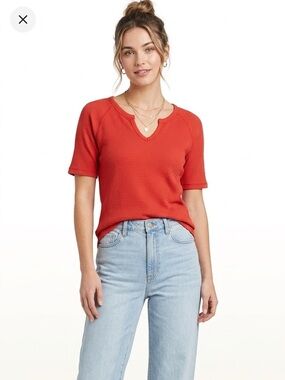 Knox Rose Red Short-Sleeve Waffle Knit Short Sleeve Top Size Medium